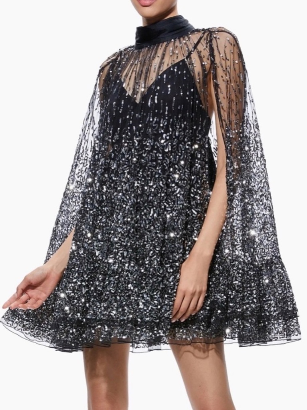 Alice + Olivia Zenon Embellished Black Cape Mini Dress Size US 6 $1,495 - Picture 4 of 14